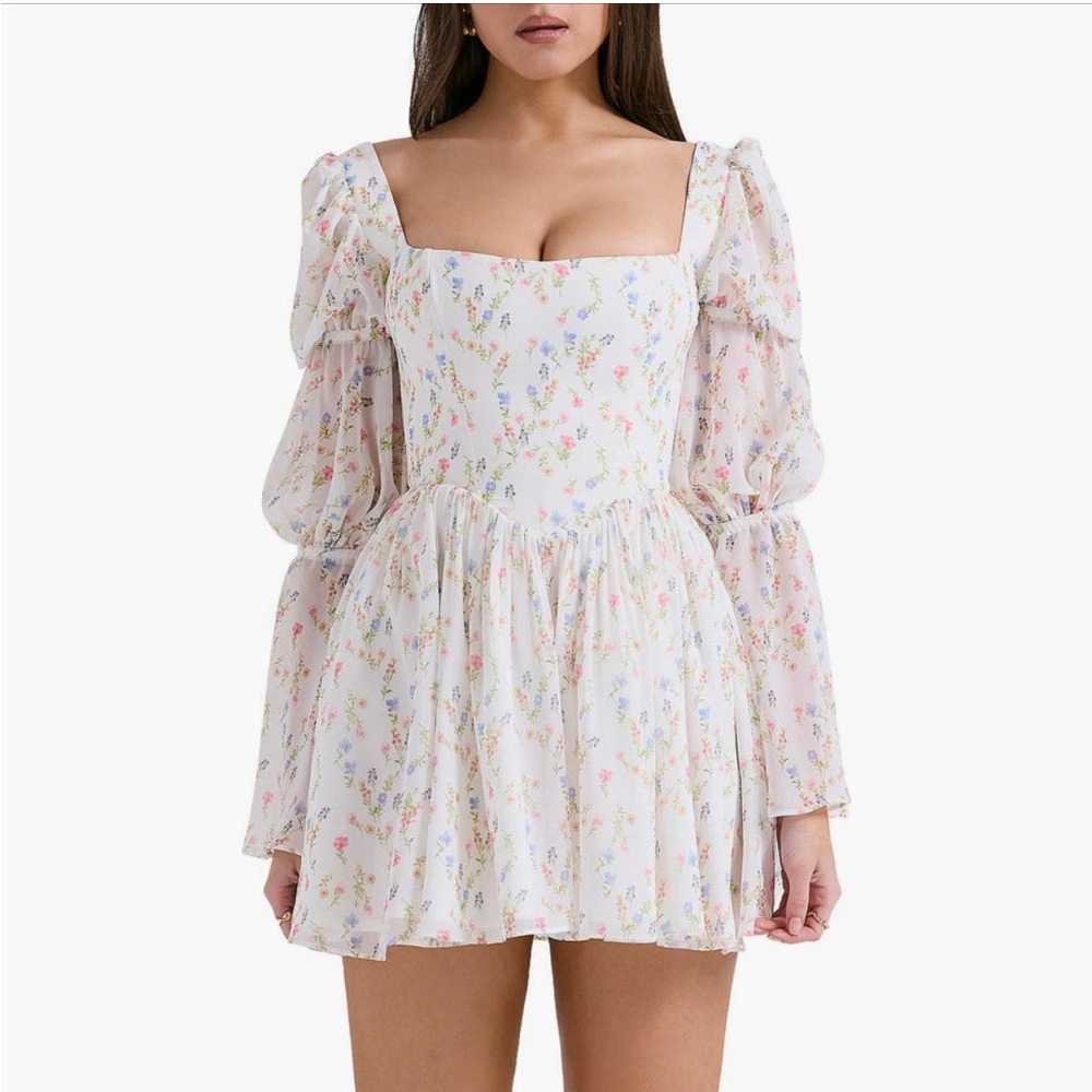 White Floral Mini Dress Skirt - Lightweight Ruffled Hem